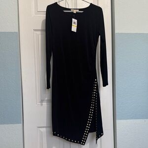 MICHAEL Michael Kors Black Long Sleeve Dress with Gold Studs